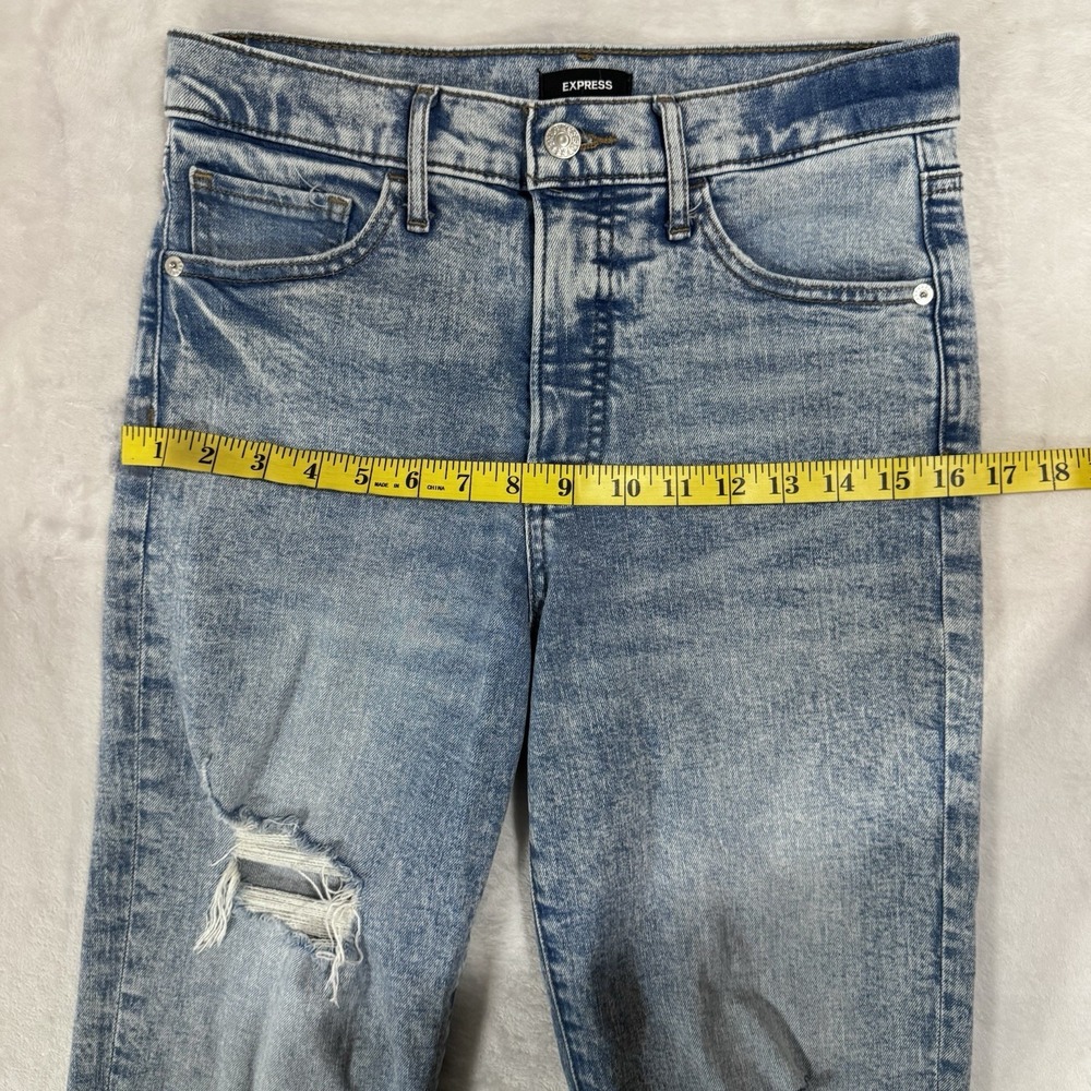 Express High Rise Straight Ankle Jeans Size 4 Light Acid Wash Distressed Cropped - Picture 9 of 15